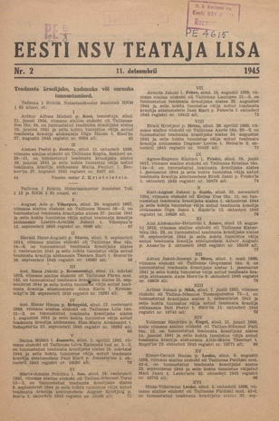 Eesti NSV Teataja lisa ; 2 1945-12-11