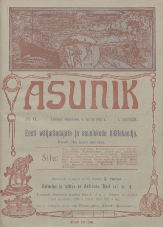 Asunik : Eesti väljarändajate ja asunikkude häälekandja ; 6 1910-03-04