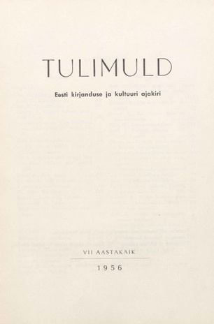 Tulimuld : Eesti kirjanduse ja kultuuri ajakiri ; sisukord 1956