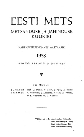 Eesti Mets ; sisukord 1938