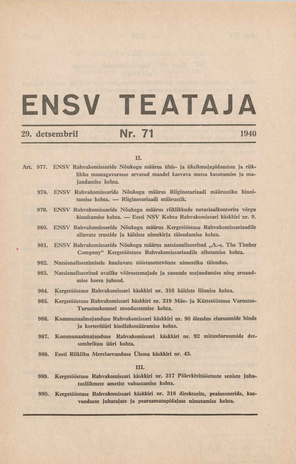 Eesti NSV Teataja ; 71 1940-12-29