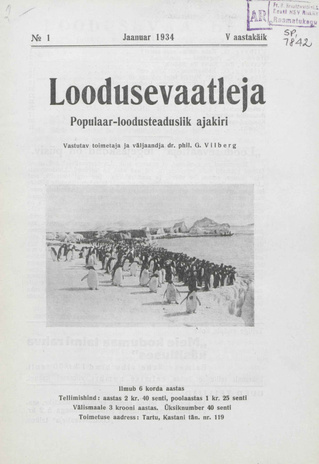 Loodusevaatleja : populaar-loodusteaduslik ajakiri ; 1 1934-01