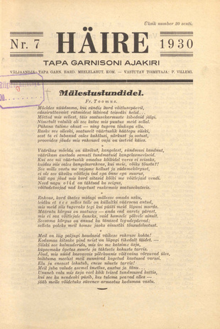 Häire : Tapa Garnisoni ajakiri ; 7 1930