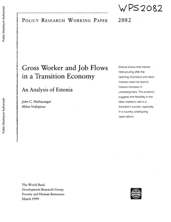 Gross worker and job flows in a transition economy : an analysis of Estonia ; (Policy research working paper ; 2082)