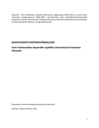 Mahetoodete ekspordivõimalused : Eesti mahetoodete ekspordiks vajalikku informatsiooni koondav ülevaade 