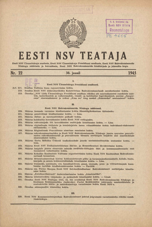 Eesti NSV Teataja ; 22 1945-06-30