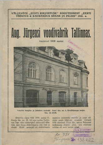 Aug. Jürgensi voodivabrik Tallinnas : asutatud 1908. aastal