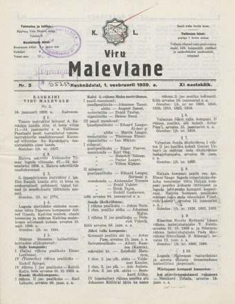 K. L. Viru Malevlane ; 3 1939-02-01