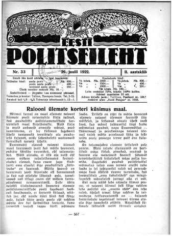 Eesti Politseileht ; 33 1922