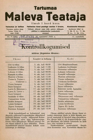 Tartumaa Maleva Teataja ; 9 (246) 1939-09-20