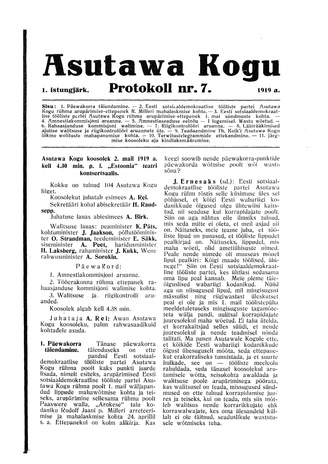 Asutawa Kogu protokoll nr.7 (30. aprill 1920)
