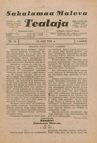 Sakalamaa Maleva Teataja ; 11 1929-05-15