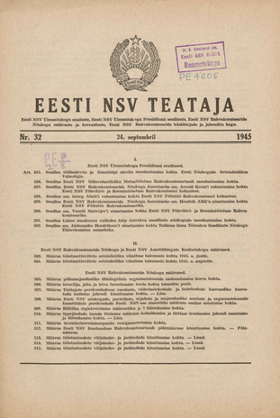 Eesti NSV Teataja ; 32 1945-09-24