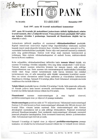Eesti Pank : teabeleht ; 18 (183) 1997-12