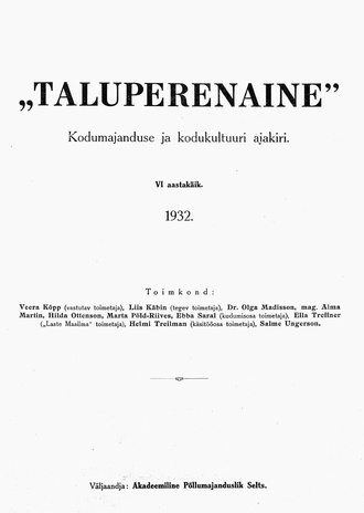 Taluperenaine : kodumajanduse ja kodukultuuri ajakiri ; sisukord 1932