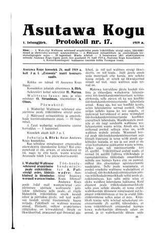 Asutawa Kogu protokoll nr.17 (24. mai 1919)