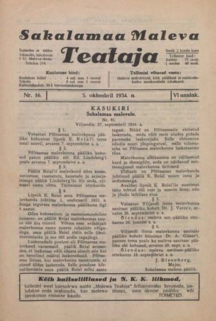 Sakalamaa Maleva Teataja ; 16 1934-10-05