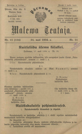 Pärnumaa Maleva Teataja ; 11 (124) 1934-05-31