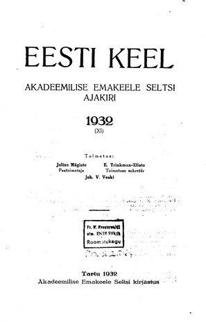 Eesti Keel ; sisukord 1932