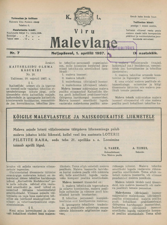 K. L. Viru Malevlane ; 7 1937-04-01