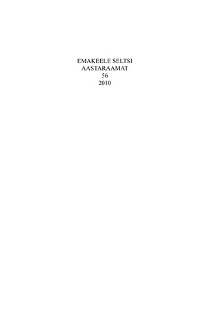 Emakeele Seltsi aastaraamat ; 56 2010