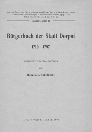 Bürgerbuch der Stadt Dorpat 1719-1797