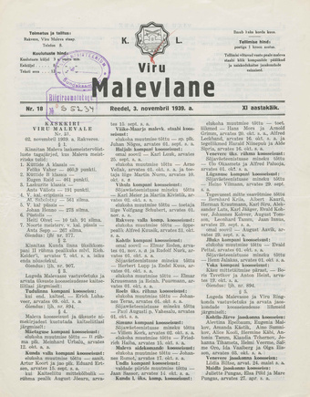 K. L. Viru Malevlane ; 18 1939-11-03