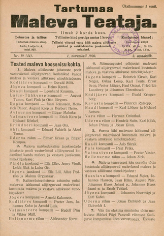 Tartumaa Maleva Teataja ; 19 (44) 1930-11-01