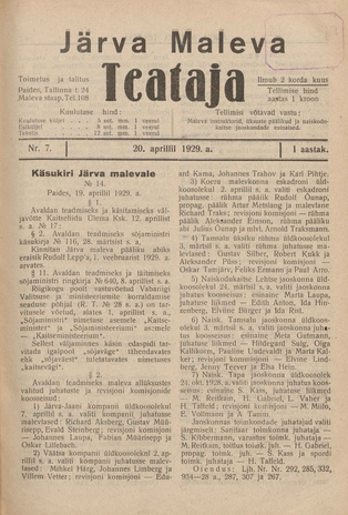 Järva Maleva Teataja ; 7 1929-04-20