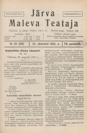 Järva Maleva Teataja ; 20 (160) 1935-10-23