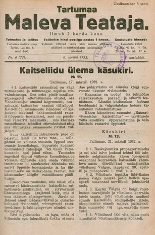 Tartumaa Maleva Teataja ; 6 (73) 1932-04-08
