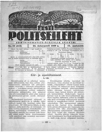 Eesti Politseileht ; 52 1929
