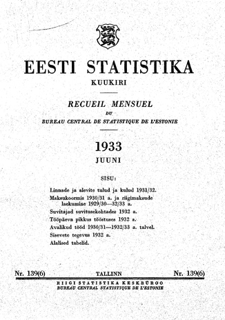 Eesti Statistika : kuukiri ; 139 (6) 1933-06