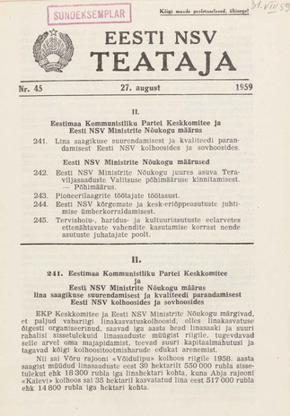 Eesti NSV Teataja = Ведомости Эстонской ССР ; 45 1959-08-27