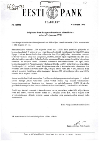 Eesti Pank : teabeleht ; 2 (185) 1998-02