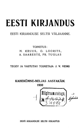 Eesti Kirjandus ; sisukord 1930