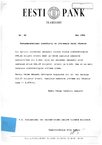 Eesti Pank : teabeleht ; 32 1994-05