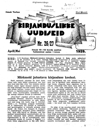 Kirjanduslikke uudiseid ; 26/27 1929