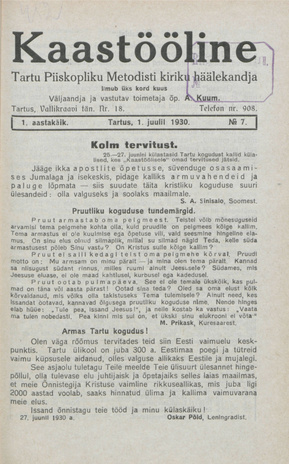 Kaastööline : Tartu Ühisabi Informatsioonileht ; 7 1930-07-01