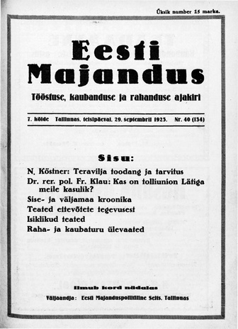 Eesti Majandus ; 40 (134) 1925-09-29