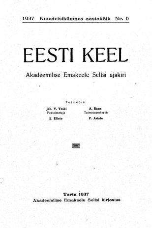 Eesti Keel ; 6 1937