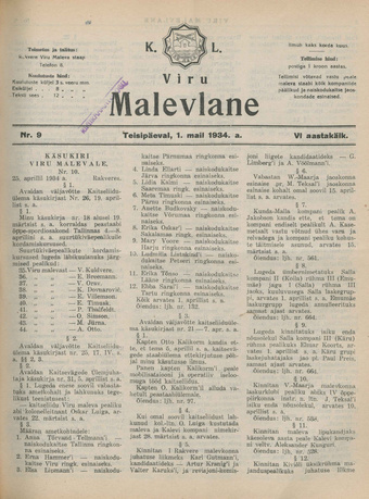 K. L. Viru Malevlane ; 9 1934-05-01