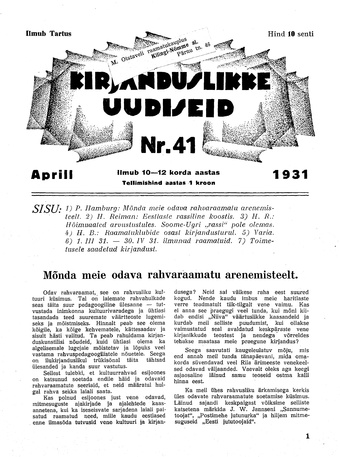 Kirjanduslikke uudiseid ; 41 1931