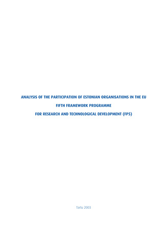 Analysis of the participation of Estonian organisations in the EU Fifth Framework Programme for Research and Technological Development (FP5)
