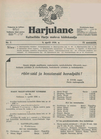 Harjulane : Kaitseliidu Harju Maleva häälekandja ; 7 1936-04-09