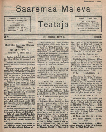 Saaremaa Maleva Teataja ; 6 1929-03-15