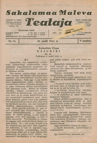 Sakalamaa Maleva Teataja ; 15 1933-07-29