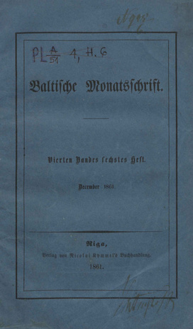 Baltische Monatsschrift ; 6 1861-12