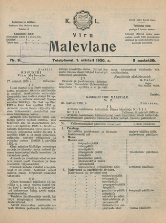 K. L. Viru Malevlane ; 9 1930-04-01