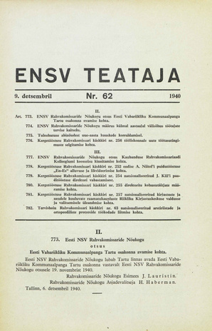 Eesti NSV Teataja ; 62 1940-12-09